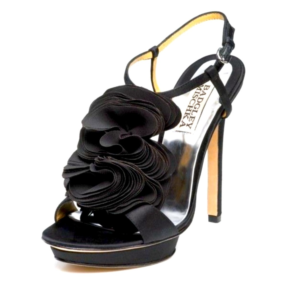 Badgley Mischka Black Satin Randee Heels Size 7